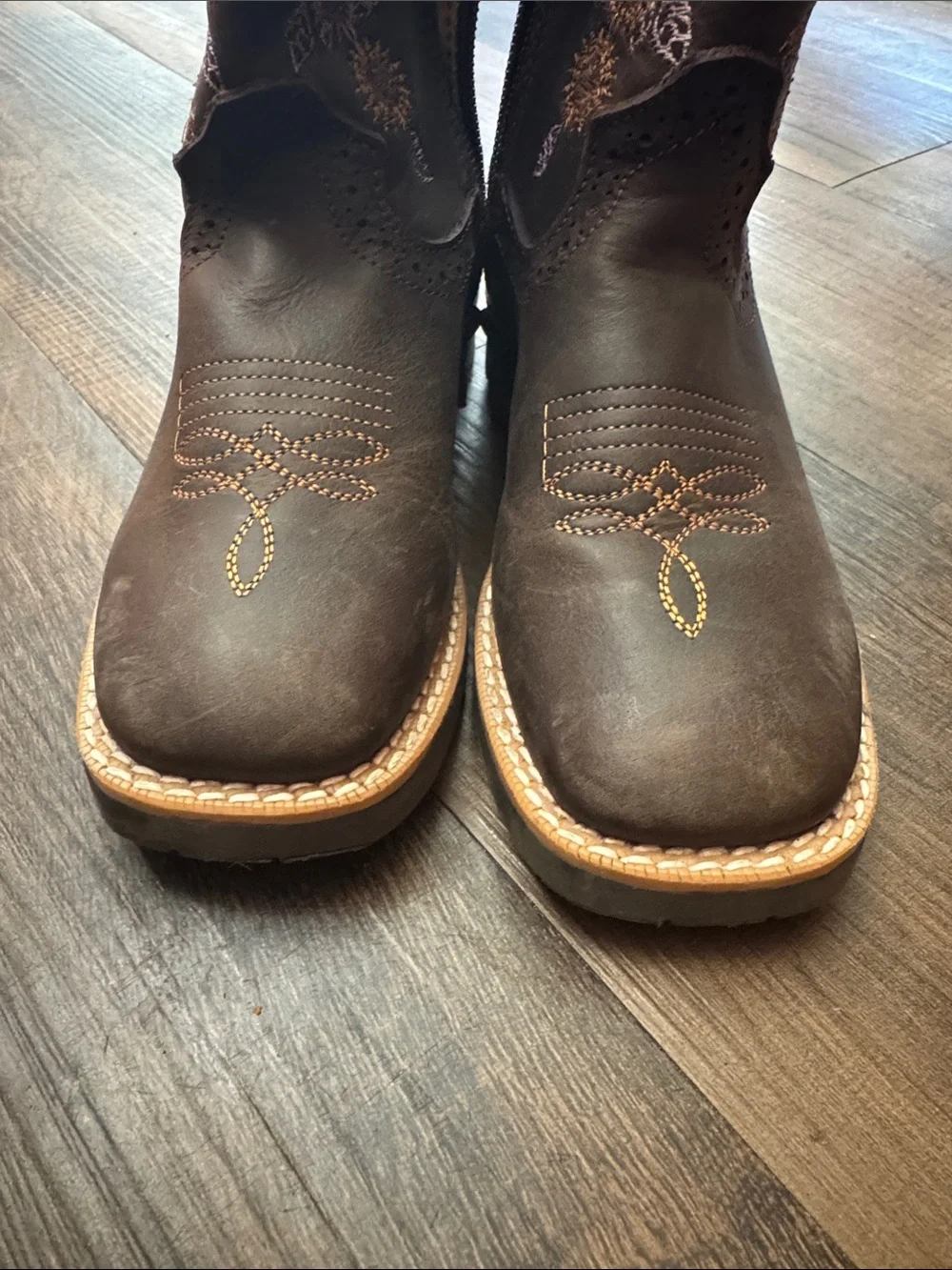 Kids Brown Embroidered Western Pull-On Boots